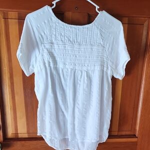Prana White Smocked Short Sleeve Blouse